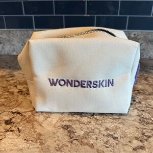 Wonderskin Cream Canvas Makeup Pouch with Purple Logo